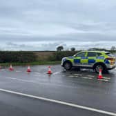 A police road block today close to the murder scene at Plungar
PHOTO GEORGE ICKE