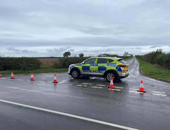 A police road block today close to the murder scene at Plungar
PHOTO GEORGE ICKE