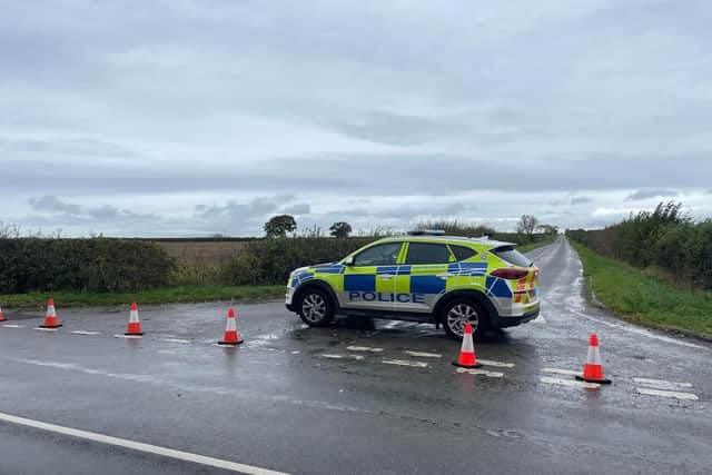 A police road block today close to the murder scene at Plungar
PHOTO GEORGE ICKE