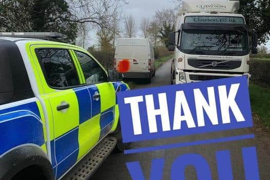 The Long Clawson Dairy lorry parked adjacent to the stolen van at Hungarton shortly after two suspects were arrested