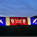 Severn Trent lights up Derwent Dam to honour Dambusters for VE Day.