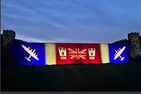 Severn Trent lights up Derwent Dam to honour Dambusters for VE Day.