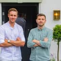 Stuart Broad (left) and Harry Gurney outside their Tap & Run pub at Upper Broughton