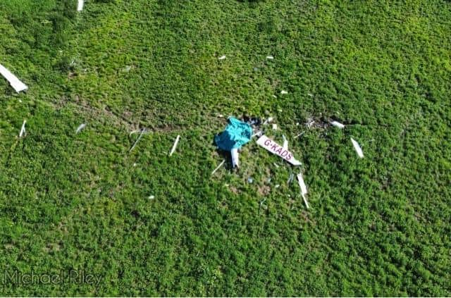 The shattered glider following the collision and crash into a field off Leicester Road, Melton, last August