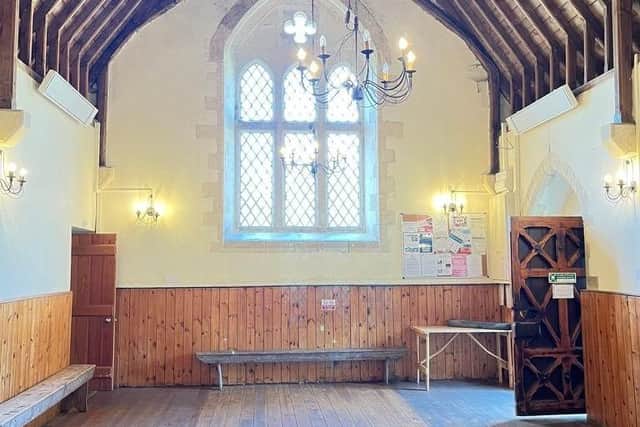 The interior of historic Goadby Marwood village hall
