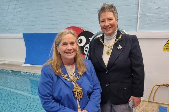 Mayor of Charnwood Julie Bradshaw (left) reopens Queniborough's community swimming pool