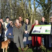 The unveiling ceremony for the restored Oakham Canal milepost