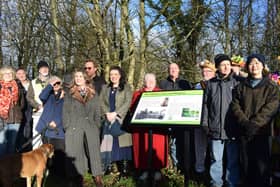 The unveiling ceremony for the restored Oakham Canal milepost