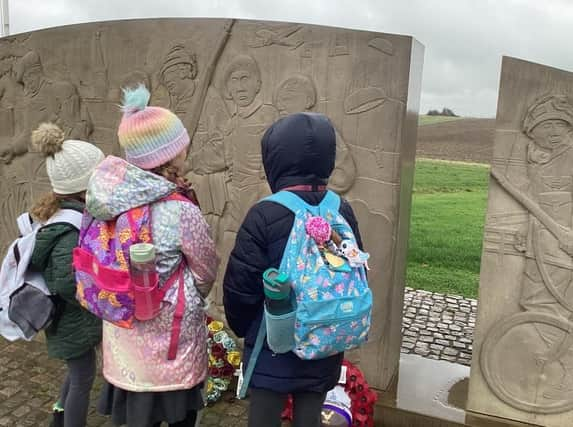 Pupils visit the Friends of The Tenth war memorial to the 10th Battalion at Burrough-on-the-Hill