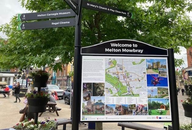 A sign for tourists in Melton Mowbray town centre