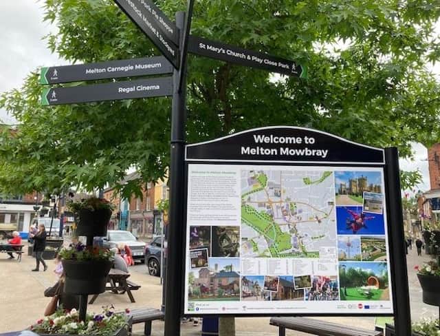 A sign for tourists in Melton Mowbray town centre