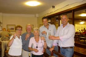 The late Pat Skelton pictured (centre) celebrating her golden wedding anniversary with family members