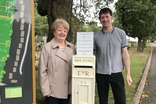 Melton borough councillors Margaret Glancy and Simon Lumley pictured at the launch of the Letters to Heaven scheme at the Thorpe Road cemetery in October 2023