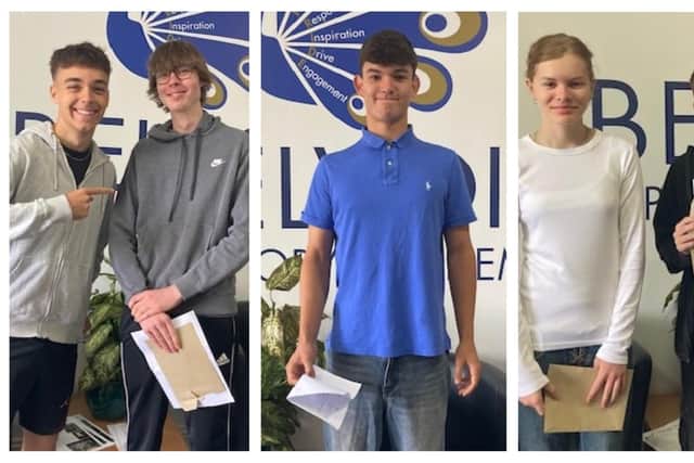 Some of the best achieving GCSE students celebrate at The Priory Belvoir Academy, from left: Sam & Edward; Elijah; and Martha & Harry