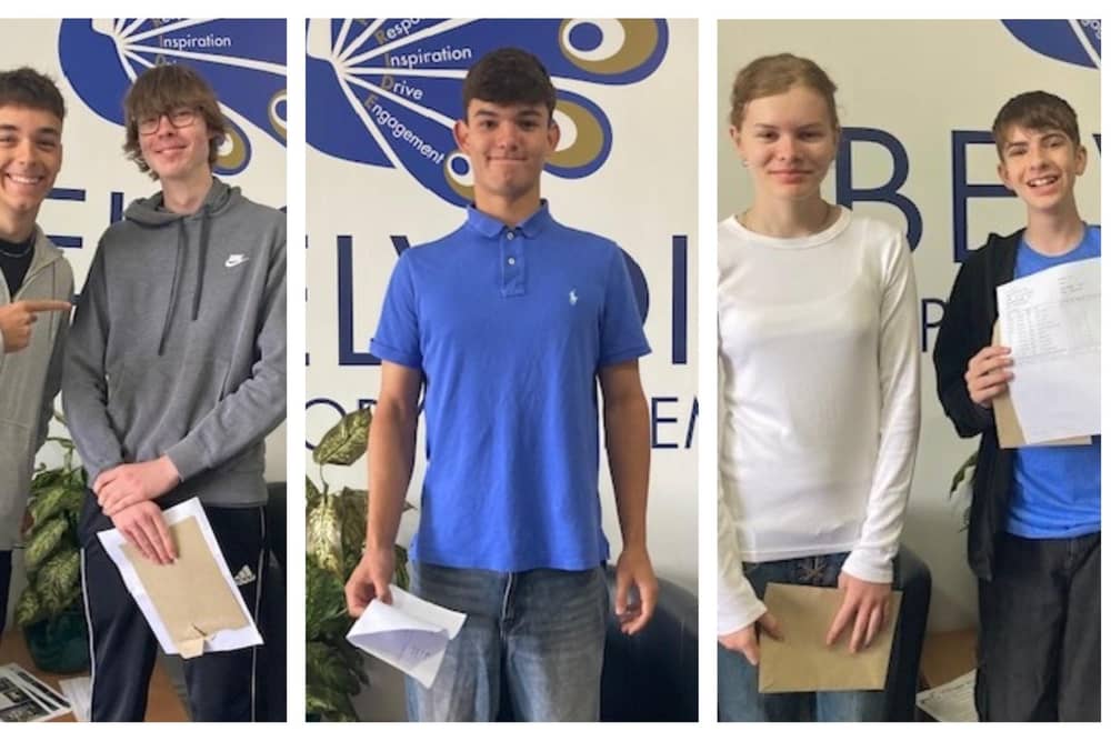 Some of the best achieving GCSE students celebrate at The Priory Belvoir Academy, from left: Sam & Edward; Elijah; and Martha & Harry