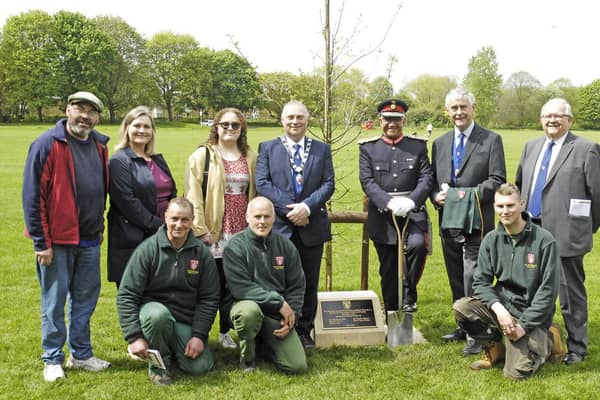 Lord Lieutenant of Leicestershire, Mike Kapur, with representatives of Melton Mowbray Town Estate at the planting of the Coronation oak tree in Egerton Park