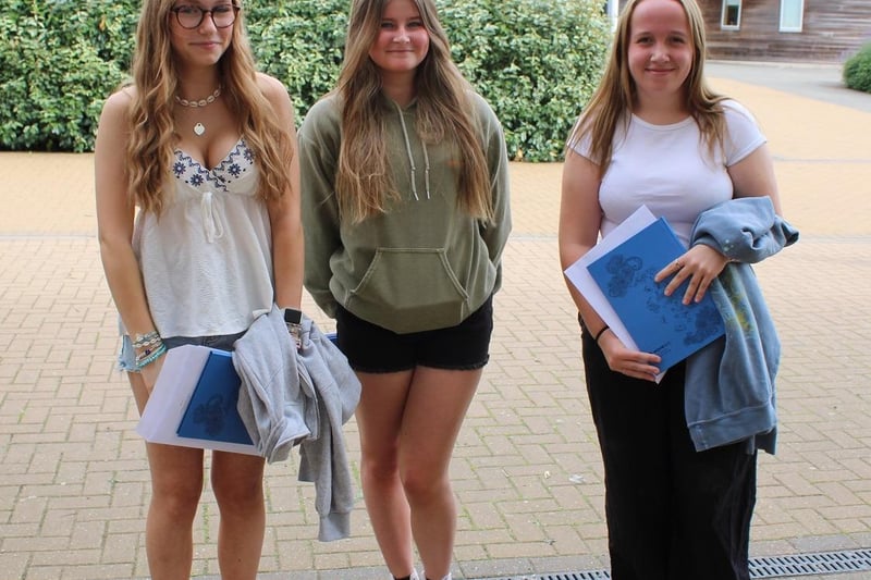 From left to right: Lily King, Evie Curtis, Charlotte Spencer on GCSE results day at John Ferneley College