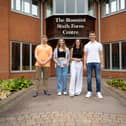 Celebrating A-level students at Ratcliffe College this week, from left, Sam Moss, Elise Atkinson, Jess Elton and Xabier Zanotti Baranano