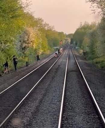 Youths on the line at Syston in the incident which caused a train driver to make an emergency stop