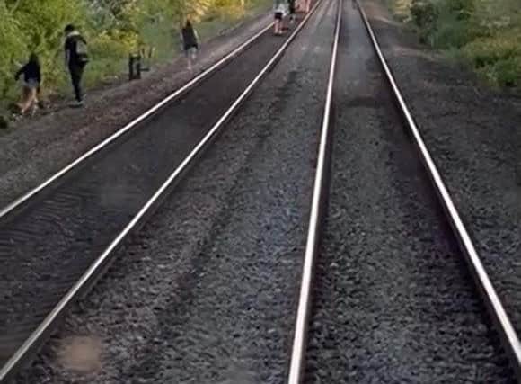 Youths on the line at Syston in the incident which caused a train driver to make an emergency stop