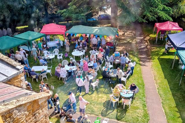 Refreshments being enjoyed in the garden of St Guthlac's Church during Stathern Village Show