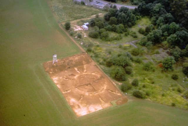 An aerial image of the barrow excavation on Saltby Heath back in 1978