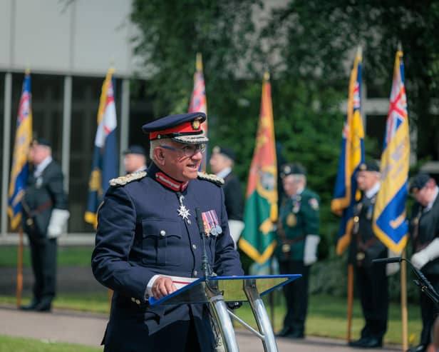 Lord Lieutenant of Leicestershire, Mike Kapur, pictured at last year's Armed Forces Day ceremony at County Hall