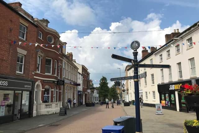 Melton Mowbray town centre, looking down High Street