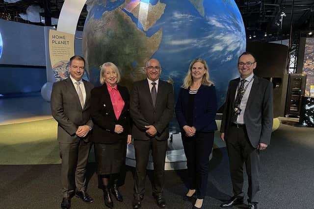 (l-r) Ian Borley DL, Sue Tilley, Mike Kapur OBE, Professor Sarah Davies, Chas Bishop