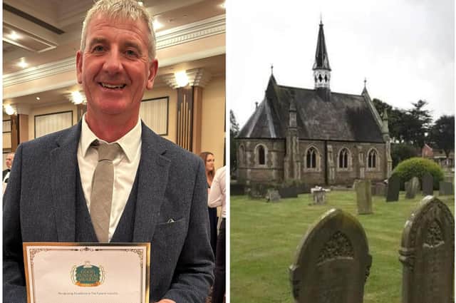 Alan Barnacle pictured after being named UK gravedigger of the year and (right) Melton's Thorpe Road cemetery where he has dug graves for 16 years