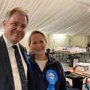 Edward Argar with wife Laetitia after he was elected MP for Melton & Syston early on Friday