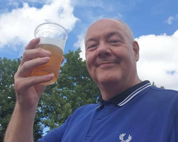 The late Alan Hemborough pictured in August 2021 toasting Leicester City's Wembley victory in the Community Shield