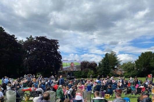 Hundreds cheer on England v Switzerland on the big screen in Play Close Park, Melton, on Saturday