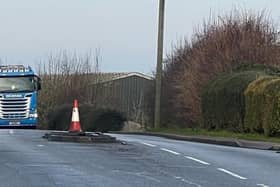 The cones which have been placed on a pedestrian refuge on the A607 between Melton and Kirby Bellars