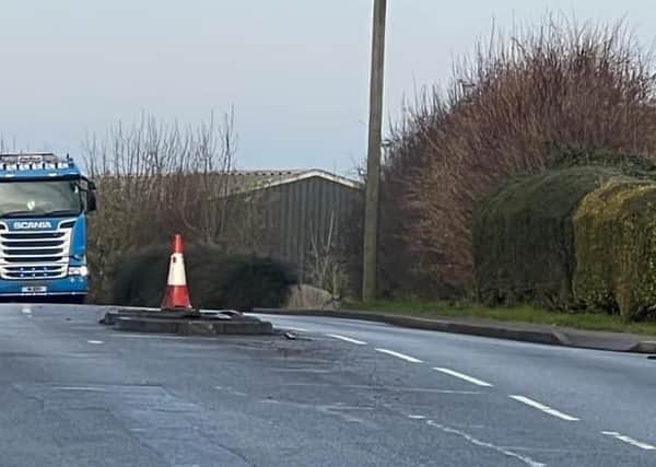 The cones which have been placed on a pedestrian refuge on the A607 between Melton and Kirby Bellars