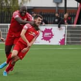 Melton's Henry Dunn is congratulated on his goal against Kimberley. Photo: Mark Woolterton.