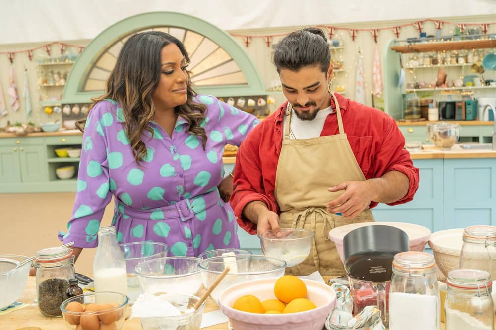 Dylan Bachelet with presenter Alison Hammond on the Great British Bake Off final (Picture: Channel 4/Mark Bourdillon)