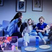 Rupert Brooke, with his mum Jess (right) and friends, is amazed when Ant and Dec surprised him live on TV on Saturday night