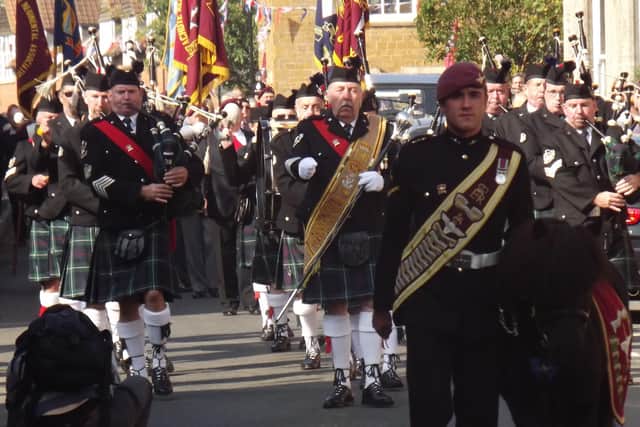 A previous parade through Somerby to commemorate the 10th Battalion