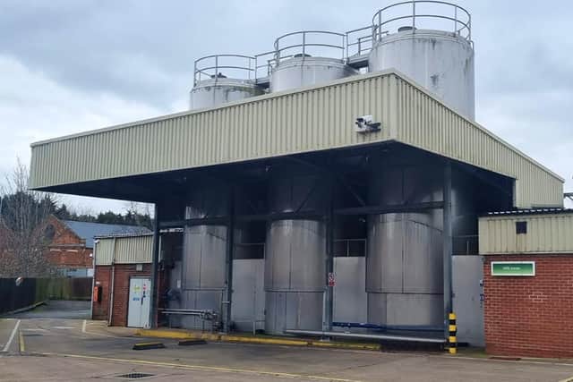 Tuxford and Tebbutt creamery's three milk silos, each with a capacity of 75,000 litres, which are up for auction