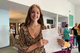 Celine Dobie at MV16 with her A-level results this morning