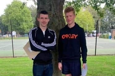 Students JS Winder and Jack pictured on GCSE results day at The Priory Belvoir Academy this morning