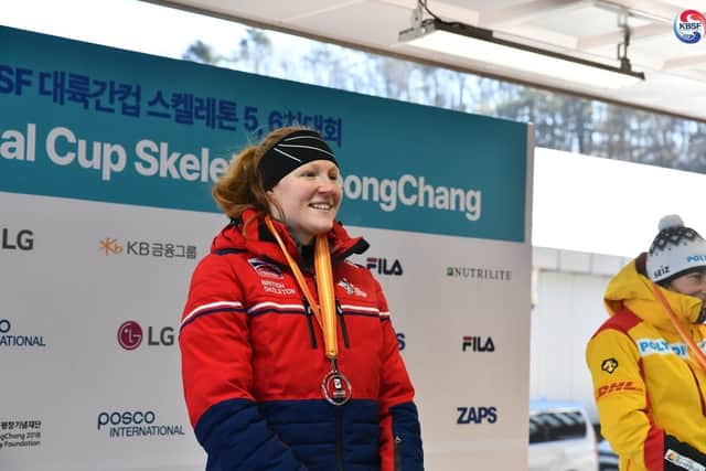 Amelia Coltman celebrates winning her thrilling gold medal in South Korea
Photo: Korean Bobsleigh & Skeleton Federation