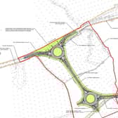 A map showing the planned new roundabouts and link road south of Melton Mowbray - the one at the top links with the A607 Leicester Road and the lower one connects with Kirby Lane
