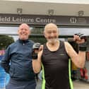 90-year-old fitness fanatic Derrick Draper with Chris Shilham, who takes the body pump sessions at Waterfield Leisure Centre in Melton