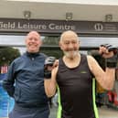 90-year-old fitness fanatic Derrick Draper with Chris Shilham, who takes the body pump sessions at Waterfield Leisure Centre in Melton