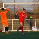 Kairo Edwards-John celebrates his goal for Melton. Photo by Mark Woolterton.