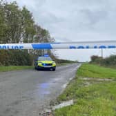 A police road block at Plungar this week following the discovery of a man's body in a field
PHOTO GEORGE ICKE