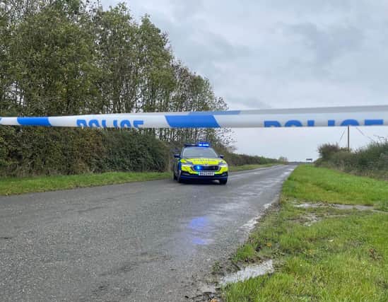 A police road block at Plungar this week following the discovery of a man's body in a field
PHOTO GEORGE ICKE