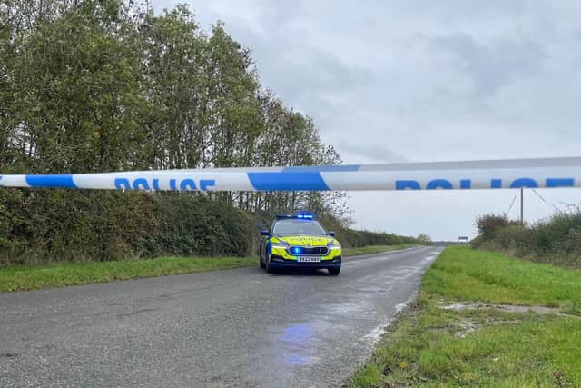 A police road block at Plungar this week following the discovery of a man's body in a field
PHOTO GEORGE ICKE